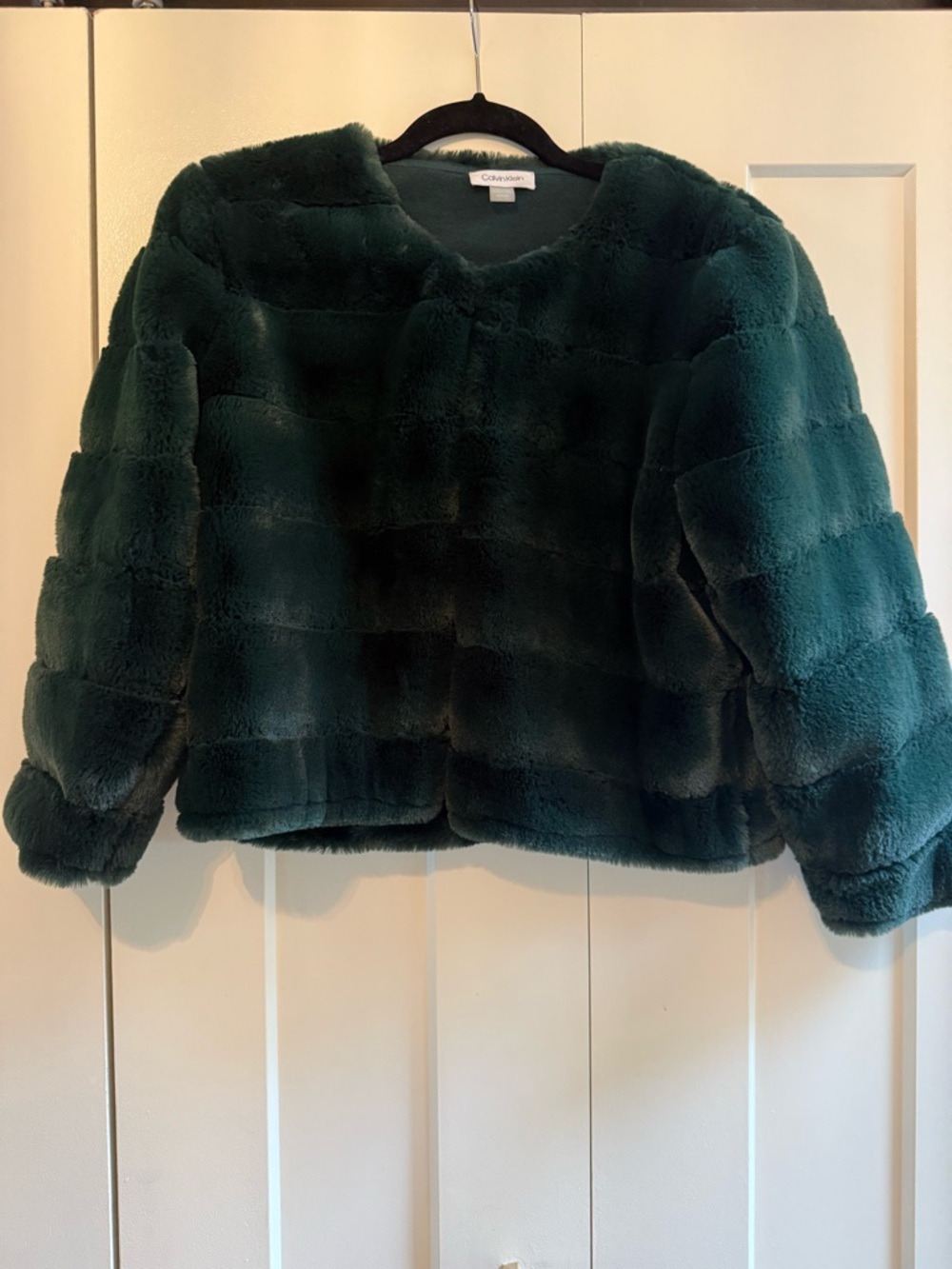 Calvin Klein Emerald Green Faux Fur Jacket